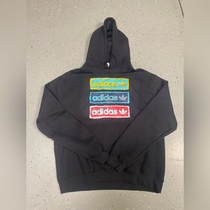 Adidas Mens Black Tri Linear Logo Long Sleeve Pockets Hooded Sweatshirt Size XL